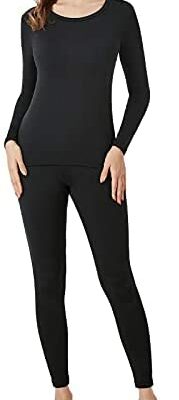 LAPASA Ensemble de sous-vêtements thermiques pour femme doublé polaire chaud doux à manches longues haut sous-vêtements et bas L17 : noir (fin) L