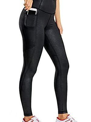 CRZ YOGA Damen leggings en faux cuir Hohe taille Kunstleder Sporthose mit Taschen - 71cm