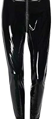 Elonglin Sexy Brillant Mat Legging Complet Taille Haute Latex Faux Cuir Faux Cuir Leggings Femmes Stretch Pantalon Slim Body Fitness Sports Danse Gymnastique Club Vêtements