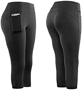 Legging 3/4 pour femme Pantalon de yoga avec poches Taille haute Fitness Sports Casual Séchage rapide