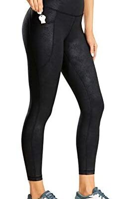 CRZ YOGA Damen Faux Cuir Kunstleder Leggings Hohe Taille Stretch Sports Chaussettes mit Taschen -58cm