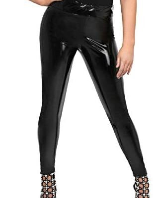 Crisp Pantalon sexy en vinyle PVC taille moyenne pour femme Noir