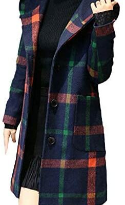 Manteau d'hiver chaud en laine longue veste pour dames Plaid Plaid mode bouton poche manteau à manches longues