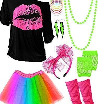 Ensemble d'accessoires vestimentaires des années 80, T-shirt Tutu Bandeau Boucles d'oreilles Collier Leggings