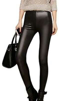 Amosfun Noir Faux Cuir Leggings Filles Filles Leggings Taille Haute Femmes Noël Slim Leggings s