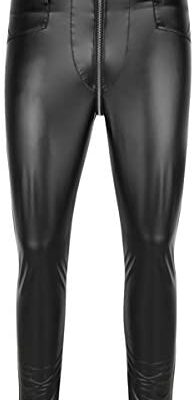 Iiniim Pantalon zippé noir pour homme Faux cuir Slim Leggings Pantalon Dancewear Club Vêtements Vêtements de danse M-XL