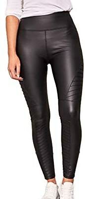 Janisramone Legging de motard en similicuir taille haute pour femme