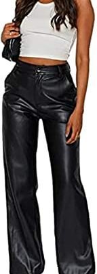 SKYWPOJU Leggings en similicuir pour femme Pantalon en cuir extensible taille haute