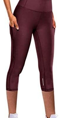 CHAOEN Sports 3/4 Leggings pour femme, pantalon de yoga court avec poches, taille haute