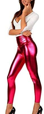 Kinky Sexy Leggings Slim Taille Haute en Latex Faux Cuir Brillant Mat Humide