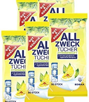 Lot de 5 distributeurs de 80 lingettes nettoyantes antibactériennes, parfum frais d'agrumes