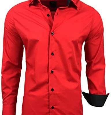 Mode Subliminal - Chemise Homme Easy Iron Col Deux Tons Couleur Unie Manches Longues Slim Fit Idées Cadeaux d'Affaires, Noël, Saint Valentin RN44