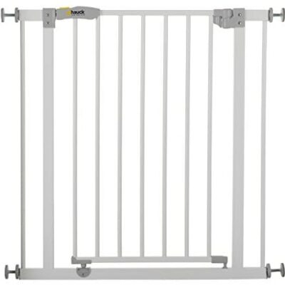 Porte de sécurité pour enfants Hauck Open N Stop / Aucun perçage requis / De 75 à 80 cm / Extensible avec rallonges (non incluses) / Métal / Blanc