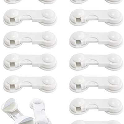 VEGCOO 12 Pièces Serrure de Sécurité pour Bébé Enfant, Serrure de Sécurité pour Armoire Bébé en Plastique Blanc, Protection de Sécurité à Domicile pour Tiroir Armoire Porte Armoire Réfrigérateur