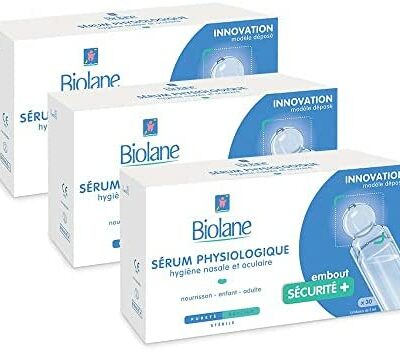 Biolane - Coffret 3 Sérums Physiologiques - Bébé - Nettoie Nez & Yeux - Dès la Naissance - Embout Rond Sécurité - 90 Unidoses - Fabriqué en France Blanc