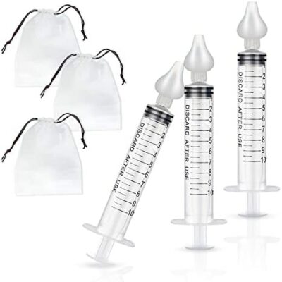 Rinçage nasal à 3 seringues, 3 sacs à cordon, portable, sûr, non toxique, confortable, sans odeur, réutilisable, avec embout en silicone, adapté aux enfants et aux adultes