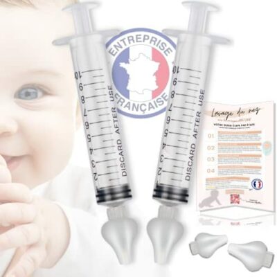 Seringue nasale Baby Fly 10 ml ABBICARE™ sans BPA-CE | Kit de 2 seringues avec embout en silicone souple + 2 guides d'astuces et conseils gratuits | Soins du nez Soins du bébé Hygiène du nez au sérum physiologique