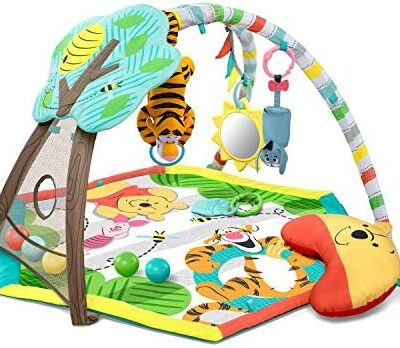 Bright Starts, Tapis de jeu pour bébé Disney Winnie l'ourson, Arche de jeu avec jouet amovible, Dès la naissance