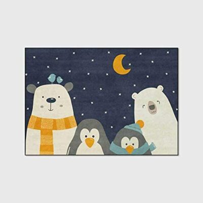 Chambre d'enfant tapis extra large bébé tapis de jeu dessin animé ours blanc pingouin bleu et jaune 120x160CM