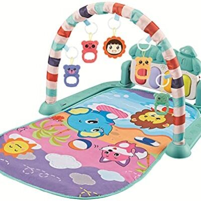 Couverture de jeu pour bébé avec arche de jeu, couverture de musique pour bébé avec 5 jouets à saisir, tapis d'activité détachable pour jouets de bébé de 0 à 6 mois filles garçons