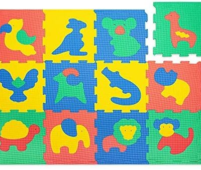 Hakuna Matte - Tapis de jeu en mousse pour bébés et enfants - 12 carreaux en mousse EVA sur le thème des animaux dans une boîte en carton recyclable - Tapis de puzzle 20 % plus épais et plus doux, 100 % sûr