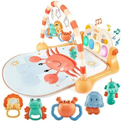 Jouets pour bébé 0 3 6 9 12 mois, tapis d'activité musicale pour bébé piano, tapis de gymnastique avec musique et lumières cadeau nouveau-né