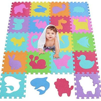 MSHEN Tapis de jeu pour bébé – Puzzle géant avec motifs animaux – Tapis de jeu en mousse colorée Lot de 18 – 5354G3009