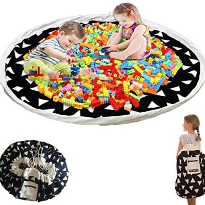 Organisateur de jouets pour enfants, tapis rond pliable en coton 2 en 1 pour bébé, grand sac à jouets portable, organisateur de jouets pour la maison/extérieur/voyage