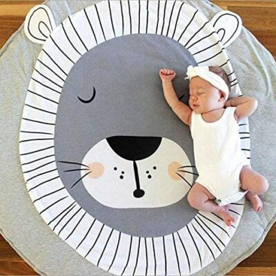 Queta Tapis rampant pour bébé Tapis de jeu Tapis rampant pour enfants Tapis rond pour animaux Filles Garçons 90x90 cm (Lion)