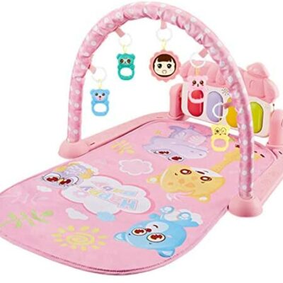 Tapis d'activité pour bébé, tapis de jeu musical confortable avec pieds de piano amusants, tapis de jeu pour bébé avec arche et jouet pendentif lumière musicale, tapis pour enfants pour chambre de filles et garçons (rose)