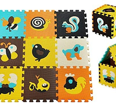 Tapis pour enfants Moby-System 90 cm x 90 cm x 1 cm - Tapis de jeu pour bébé - Tapis de puzzle pour bébé non parfumé - Tapis de jeu pour garçons et filles - Sans substances nocives - Motif animal