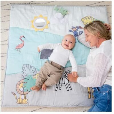 aden + anais Tapis d'éveil bébé - Grand tapis d'éveil dès la naissance - Tapis de motricité 100% coton - Ultra doux et réversible - Tapis d'éveil nouveau-né - Multicolore, 114 x 114 cm