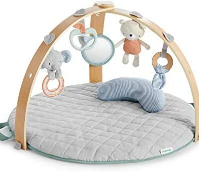 Ingenuity, Tapis d'activité Cosy Spot Loamy, Couette double face lavable en machine, Arche de jeu en bois, 5 jouets d'activité détachables, Super doux, Dès la naissance