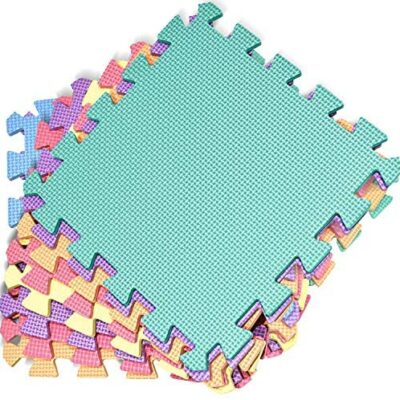 Kidoola Tapis de jeu en mousse pour bébé (29 x 29 cm) - Tapis de sol en mousse EVA épais et doux pour enfants - Grand multicolore, sûr et confortable de 7 mm d'épaisseur (18 pièces)