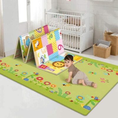 LAKIOMZ Tapis de jeu pour bébé Tapis de jeu 200 x 180 x 1 cm Grand tapis de sol pour enfants Rampe Tapis en soie LDPE imperméable (Lion)