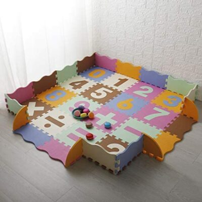 LUVODI Tapis de Puzzle en Mousse pour Bébé Tapis d'Activité Épais pour Enfants Jouant Carrelage de Sol Doux avec Clôture Lettres/Chiffres pour Filles Garçons (30x30cm)