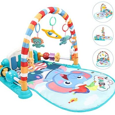 Luchild Tapis de jeu et d'activité pour bébé, tapis d'activité musical 3 en 1 pour bébé, tapis d'activité et de jeu détachable pour garçons et filles (bleu)