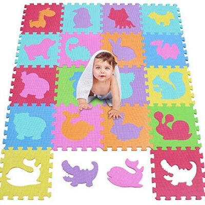 MSHEN Tapis de jeu pour bébé – Puzzle géant avec motifs animaux – Tapis de jeu en mousse colorée Lot de 18 – 5355G3009