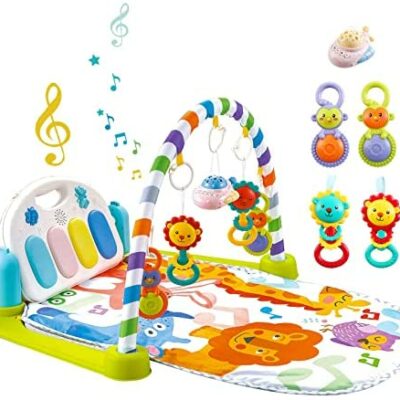 deAO Kids Play Mat Infant Activity Center comprend un piano, un projecteur, un hochet mobile, une fonctionnalité Bluetooth, des lumières et des sons