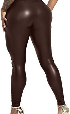 TZLDN Legging en cuir pour femme - Taille haute - Aspect cuir skinny