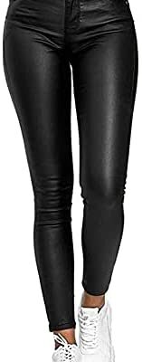 SKYWPOJU Legging en similicuir pour femme Taille haute Stretch Leggings Pantalon en cuir