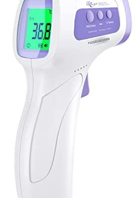 Thermomètre frontal, KKmier Thermomètre frontal médical avec écran LCD, thermomètre infrarouge sans contact pour nourrissons enfants adultes avec alerte de fièvre 40 enregistrements de mesure