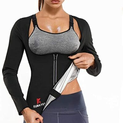 KUMAYES Sweat Vêtements T-shirt de sport Vêtements de sport Femme Débardeur T-shirt Néoprène Sauna Manches longues Vêtements de sport Sweat Fitness Sports Perte de poids Débardeur