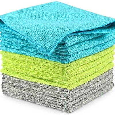 AIDEA Lot de 12 Chiffons de Nettoyage en Microfibre, Chiffons à Vaisselle en Microfibre Ménagers Plus Doux, Plus Absorbants, Non Pelucheux, pour la Maison, la Cuisine, la Voiture, les Fenêtres et les Fenêtres 30 x 30 cm