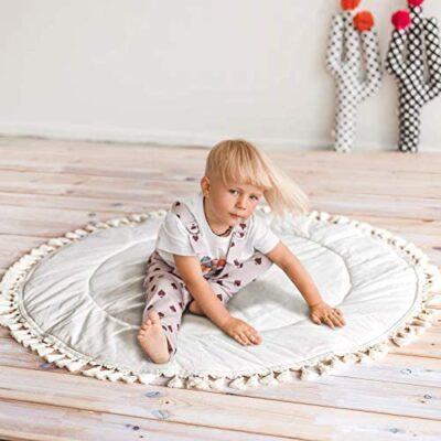 Tapis de jeu pour bébé Boho - Tapis conique - Rembourré/100 % coton certifié - Diamètre 115 cm