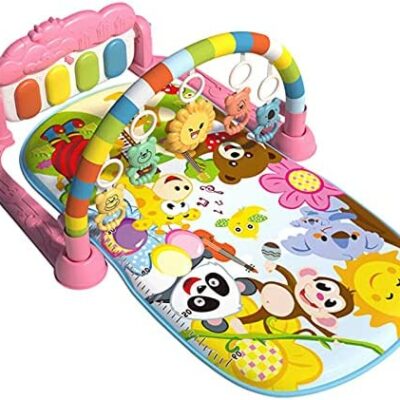 Tapis de jeu pour bébé Tapis de jeu pour bébé avec clavier de piano Baby Kick and Play Piano Gym avec centre d'activités, musique et sons pour bébés filles garçons