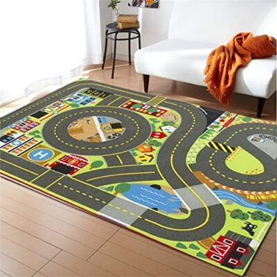 Tapis de jeu pour enfants, tapis de jeu de voiture City Street Road Circuit, tapis de jeu City Life pour enfants Tapis de jeu éducatif pour la circulation routière Tapis de salon (couleur 6,60 x 90 cm)