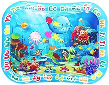 Tapis de jeu aquatique Funien, coussin d'eau gonflable pour bébé, tapis de jeu avec boutons couineurs, centre d'activités amusantes, jouet pour tout-petits (bleu lac)