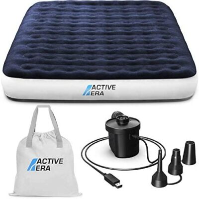 Matelas pneumatique Active Era avec pompe à air rechargeable et pompe à pied, 2 personnes, pompe à air, sac de transport inclus - 150 x 203 x 22 cm