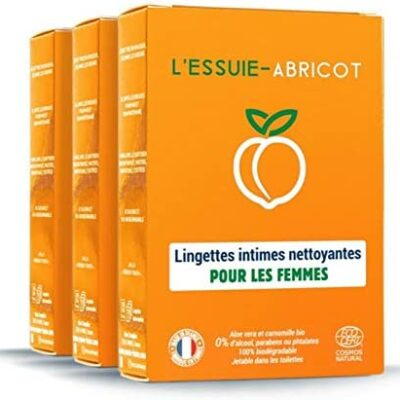 L'Essuie-Abricot - Lingettes Corporelles Féminines Certifiées Biologiques et Biodégradables (3 Boîtes de 7 Lingettes Individuelles) // Hygiène Féminine - Formule Naturelle - 21 Lingettes